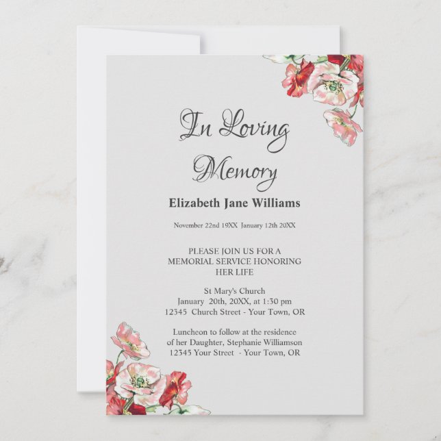 Memorial Service Celebration of Life | Poppy Invitation (Front)