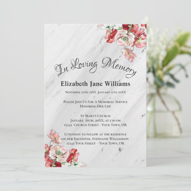 Memorial Service Celebration of Life | Poppy Invitation (Standing Front)