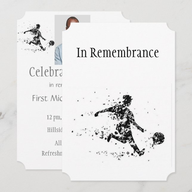 Memorial Service Celebration of Life Soccer Player Invitation (Front/Back)