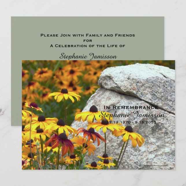 Memorial Service Celebration of Life Yellow Flower Invitation (Front/Back)