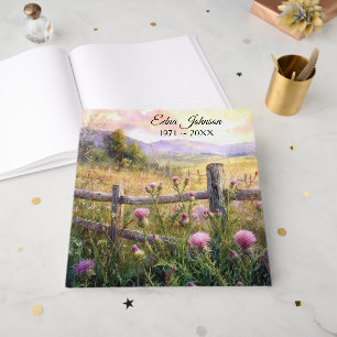 Memorial Service Country Pink Thistles Guest Book