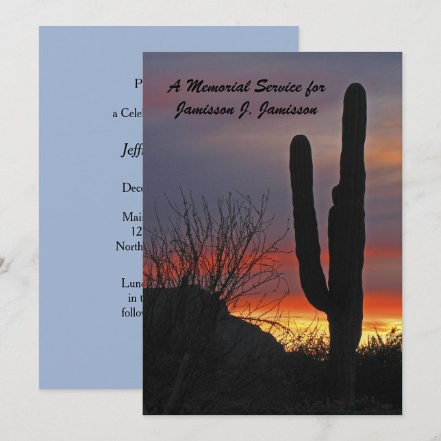 Memorial Service Desert Southwest Cactus at Sunset Invitation (Front/Back)