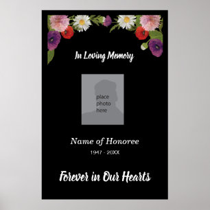 Memorial service elegant floral border and photo poster