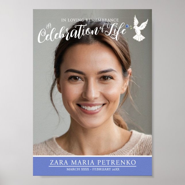 Memorial service funeral dove blue rose photo poster (Front)