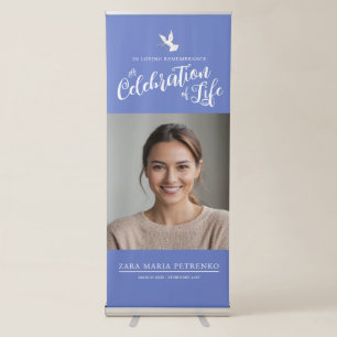 Memorial service funeral dove blue rose photo retractable banner