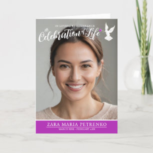 Memorial service funeral dove purple rose photo programme