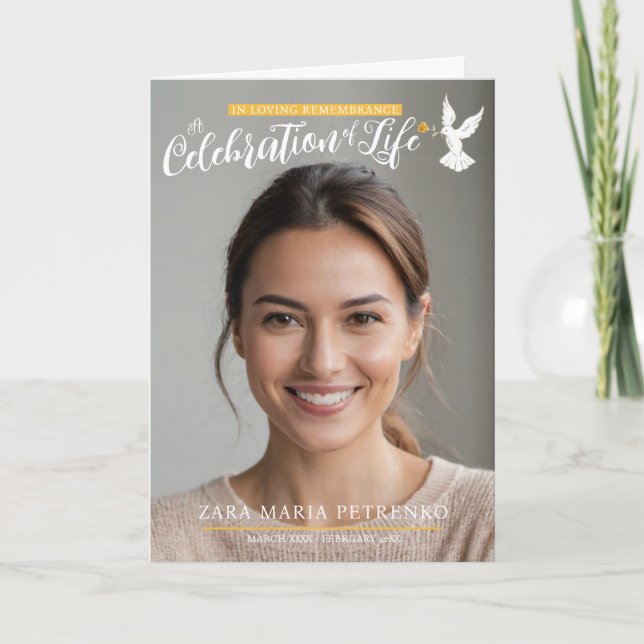 Memorial service funeral dove warm yellow photo programme (Front)