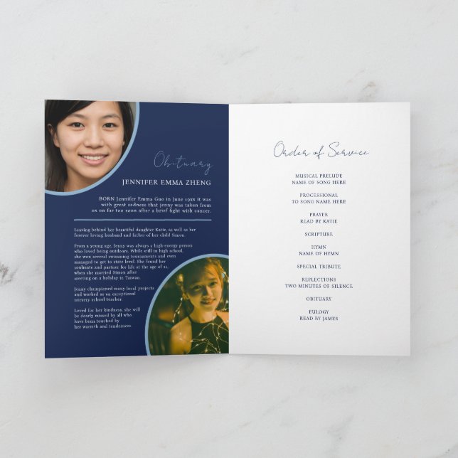Memorial service funeral heart oval photo blue pro programme (Inside)