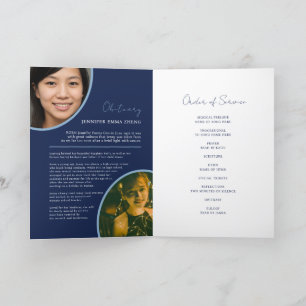 Memorial service funeral heart oval photo blue pro programme