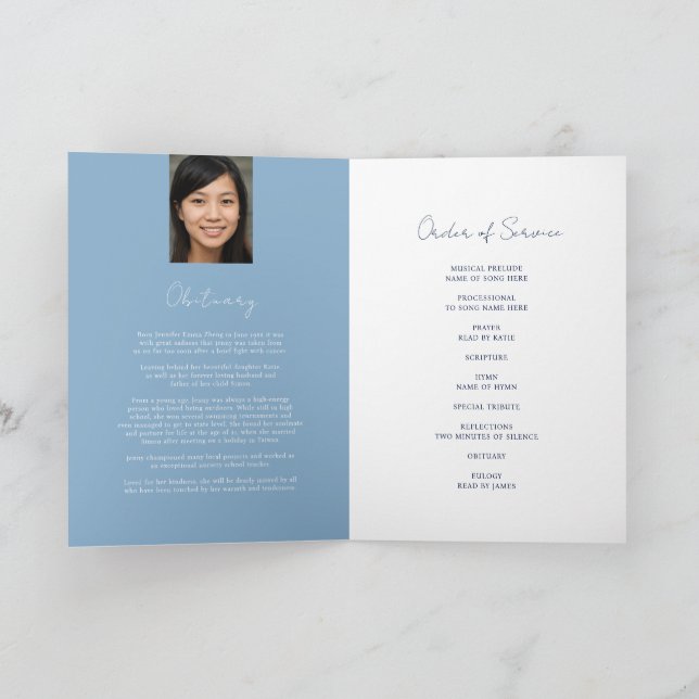 Memorial service funeral heart oval photo blue programme (Inside)
