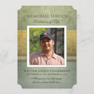 Memorial Service Green Gold Elegance Photo Invite