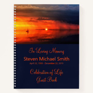 Memorial Service Guestbook Sunset at Sea Sailboat Notebook
