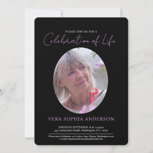 Memorial service heart oval photo black white invitation