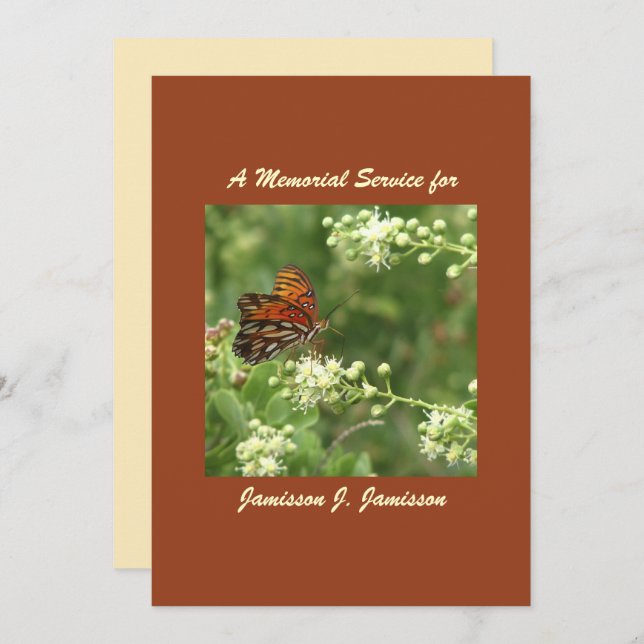Memorial Service Invitation, Orange Butterfly Invitation (Front/Back)
