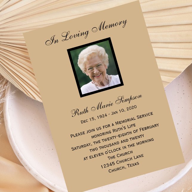 Memorial Service Invitation - Tan with Photo (Creator Uploaded)