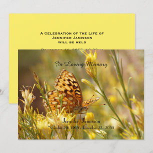 Memorial Service Invitation, Yellow Butterfly Invitation