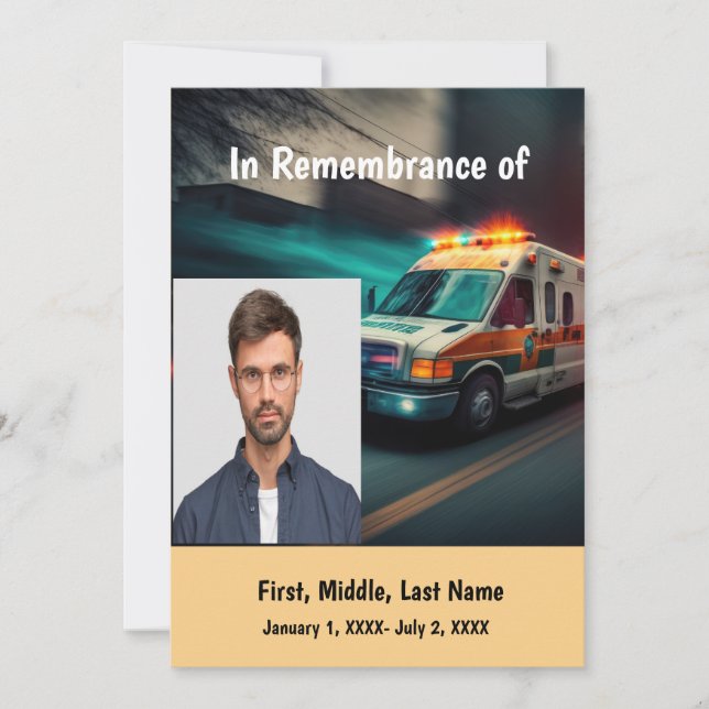 Memorial Service Invite Ambulance Attendant Driver (Front)
