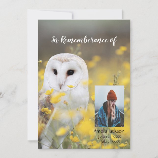 Memorial Service Invite Barn Owl Flowers (Front)