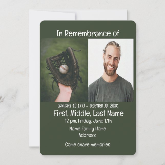Memorial Service Invite Baseball Game Player (Front)
