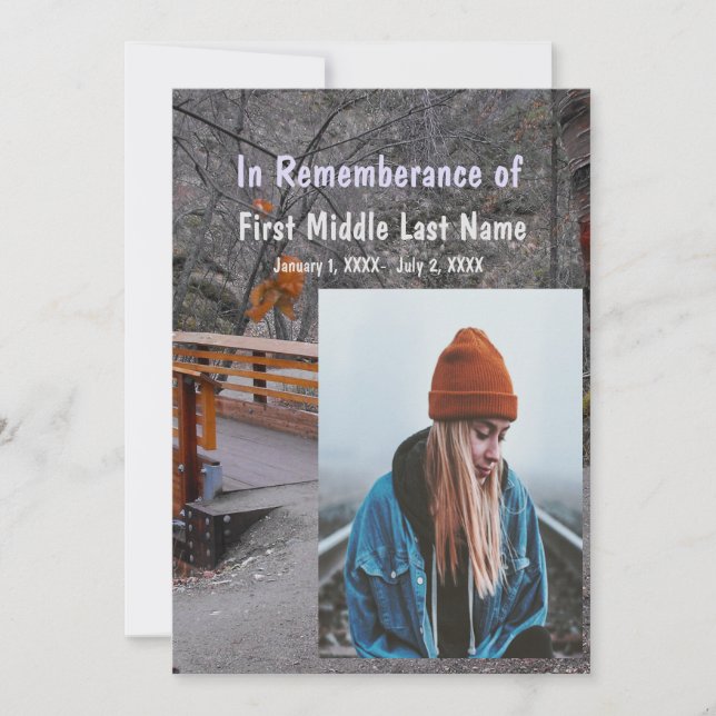 Memorial Service Invite Bridge Forest Nature Trees (Front)