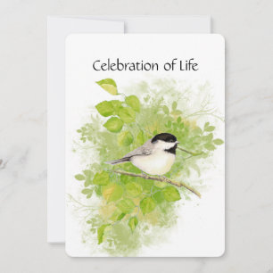 Memorial Service Invite Chickadee Bird Animal art