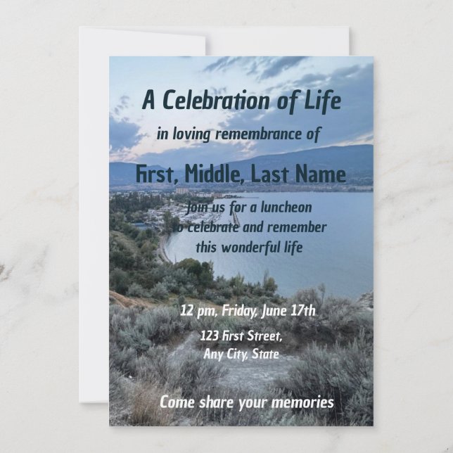 Memorial Service Invite Desert Mountain Lake (Back)