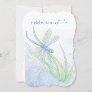 Memorial Service Invite Dragonfly Watercolor Art