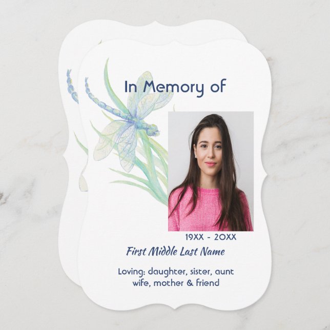 Memorial Service Invite Dragonfly Watercolor Art (Front/Back)