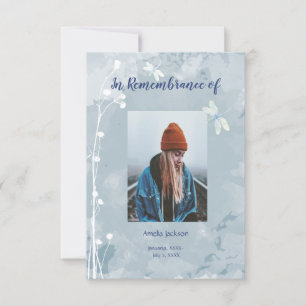 Memorial Service Invite Dragonfly White Flowers