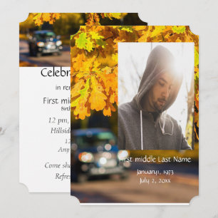 Memorial Service Invite Fall Leaves Car Road