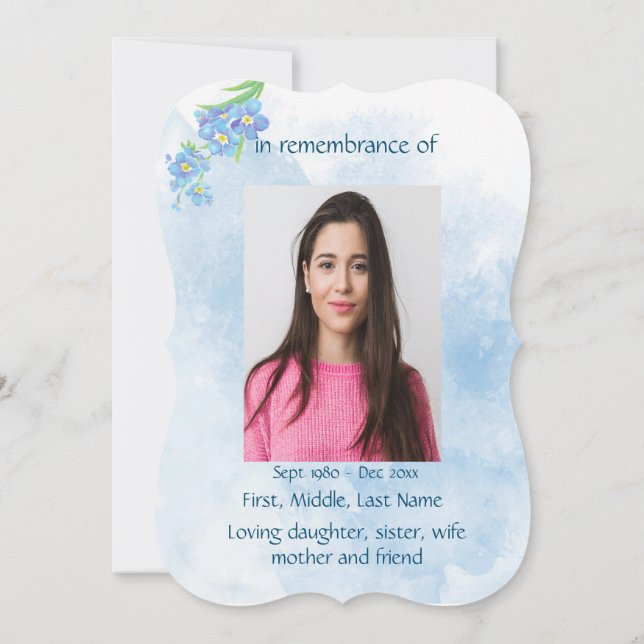 Memorial Service Invite Forget Me Not Flower Art (Back)