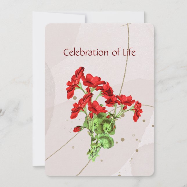 Memorial Service Invite Geranium Flower Art (Front)