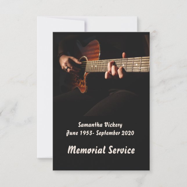 Memorial Service Invite Guitar Player Musician (Front)