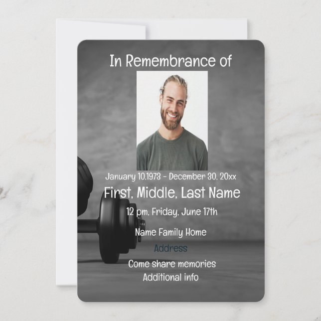 Memorial Service Invite Gym Fitness Trainer Weight (Front)