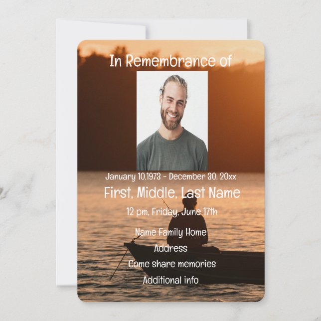 Memorial Service Invite Lake Sunset Fishing (Front)