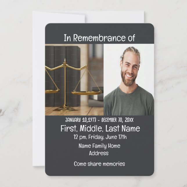 Memorial Service Invite Lawyer Law Legal (Front)