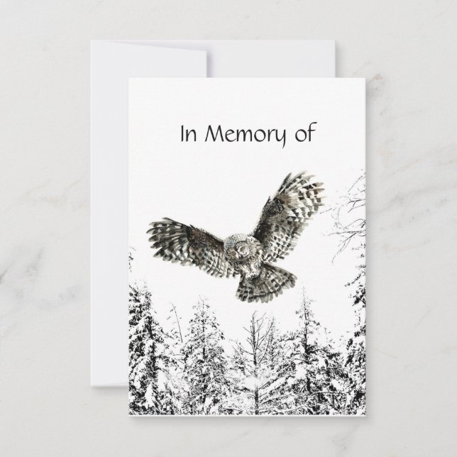 Memorial Service Invite Masculine Owl Bird Art (Front)