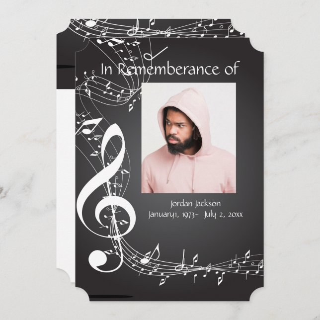 Memorial Service Invite Music Notes background (Front/Back)