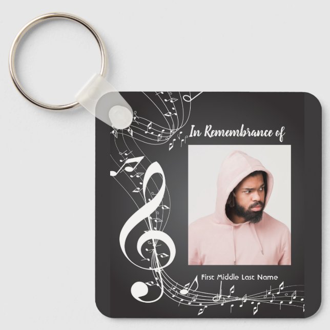 Memorial Service Invite Music Notes background Key Ring (Front)