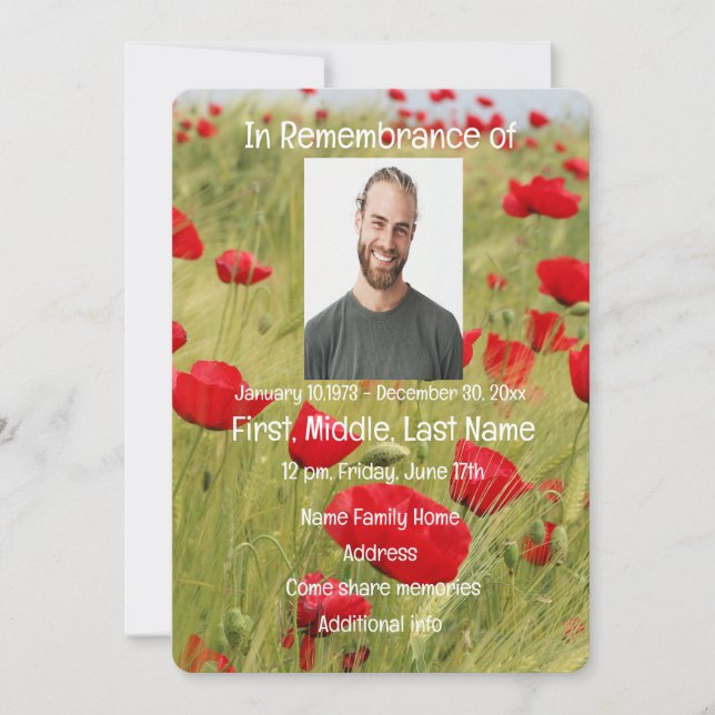 Memorial Service Invite Red Poppy Flower  (Front)