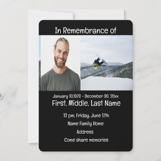 Memorial Service Invite Snow Boarding (Front)