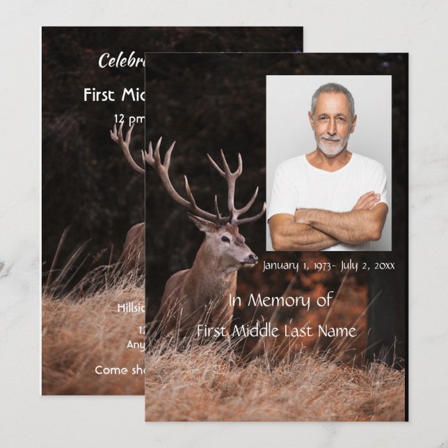 Memorial Service Invite Stag Deer Outdoorsman (Front/Back)