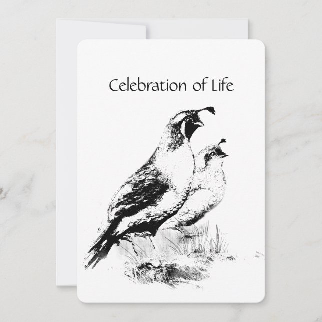 Memorial Service Invite Vintage California Quail (Front)