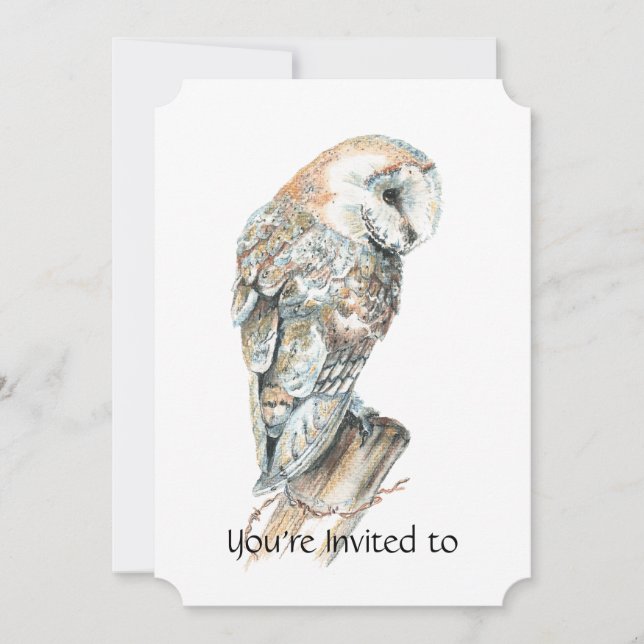 Memorial Service Invite Watercolor Barn Owl (Front)
