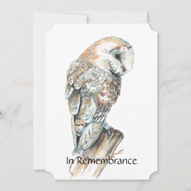 Memorial Service Invite Watercolor Barn Owl (Front)