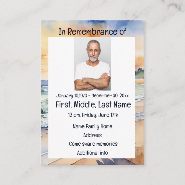 Memorial Service Invite Watercolor Beach Paradise  (Front)