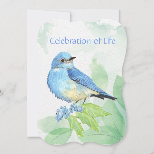 Memorial Service Invite Watercolor Bluebird Bird (Front)
