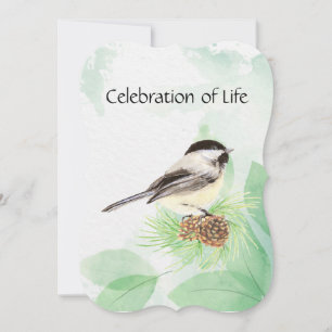 Memorial Service Invite Watercolor Chickadee Bird