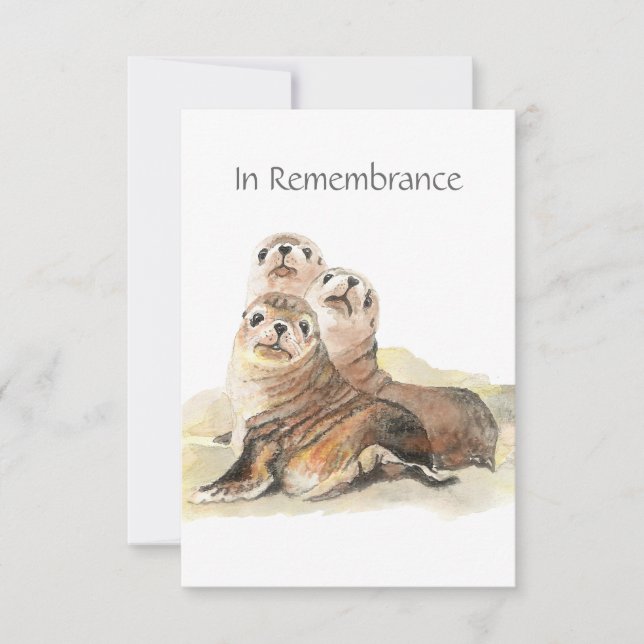 Memorial Service Invite Watercolor Seals Animals (Front)