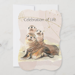 Memorial Service Invite Watercolor Seals Animals